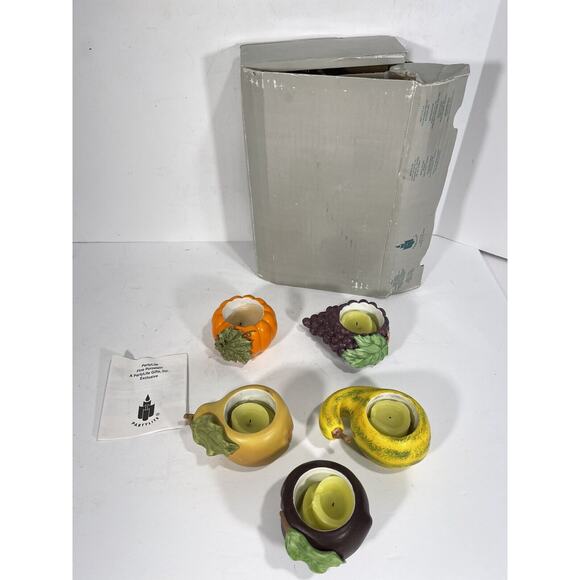 Partylite Harvest Medley Votive Tea Light Holders 5 Fall Fruits Vegg + Candles‎ - Picture 12 of 12
